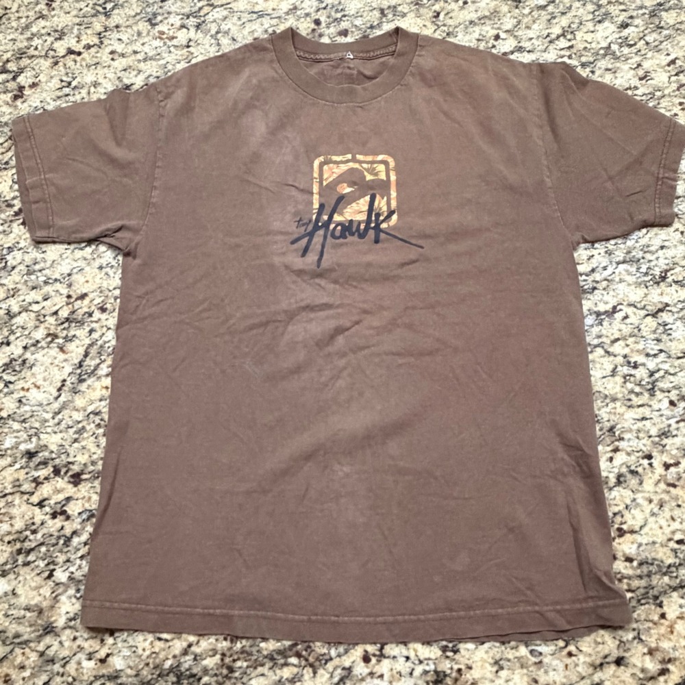 Tony Hawk Mens Brown Graphic T-Shirt Skateboarding Logo Tee Large ws
